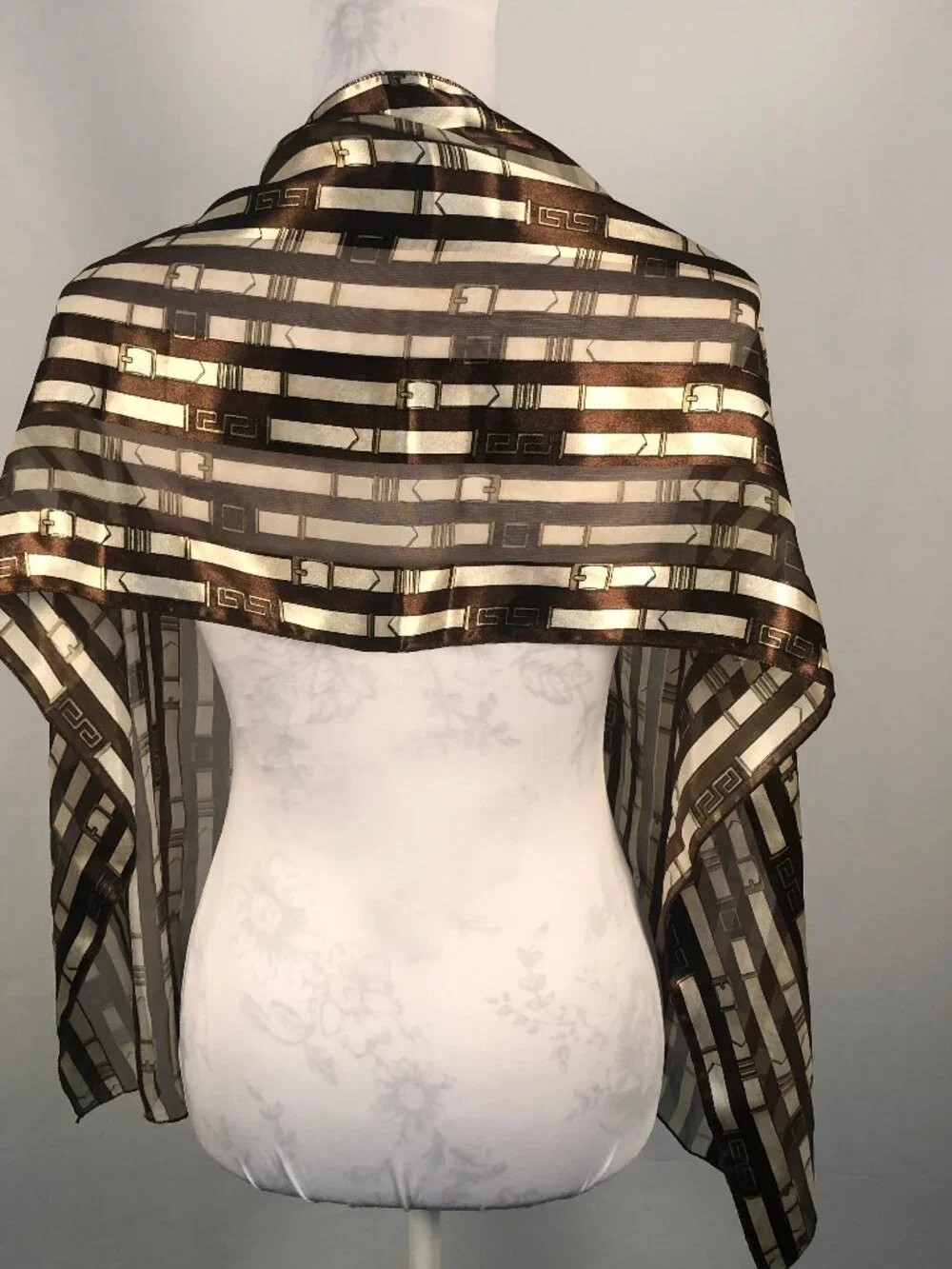 Vintage Metallic Geometric Chiffon Scarf — Korea Made | Quiet Luxury Sheer State